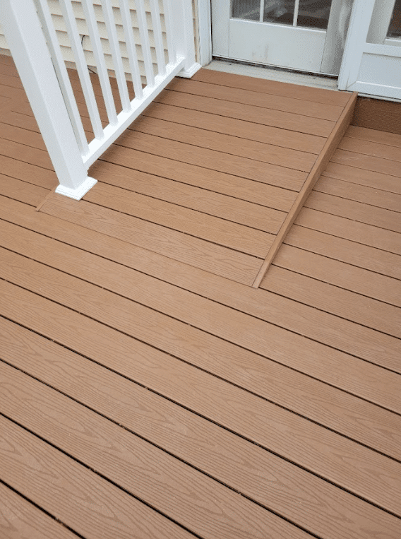 Close-up photo of accessibility ramp leading to back door - Composite Decking Projects in Bayville, NJ