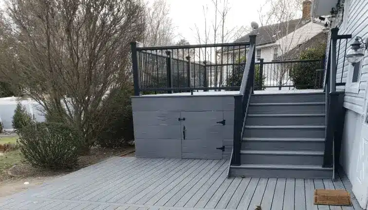 photo of a deck with underdeck storage - benefits of underdeck waterproofing